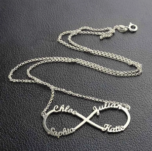 Personalised Infinity 3 Or 4 name sterling silver necklace