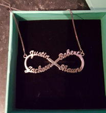 Load image into Gallery viewer, Personalised Infinity 3 Or 4 name sterling silver necklace